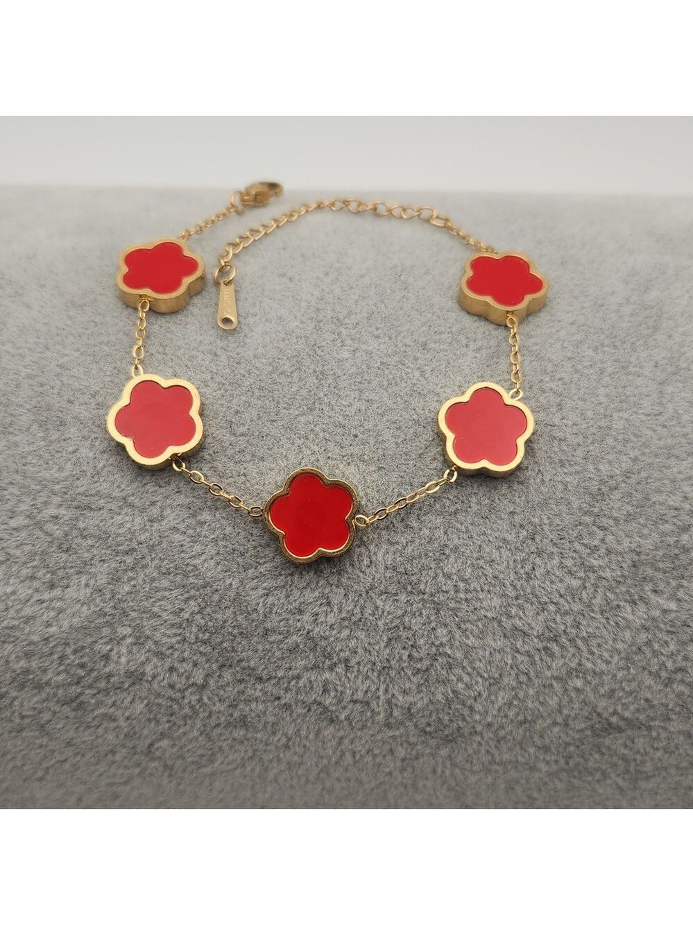 18K Gold Plated Clover Bracelet with Red Enamel
